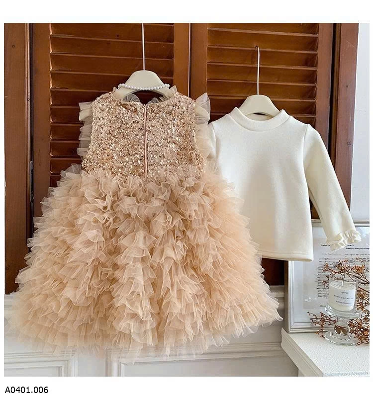 SET VÁY CÔNG CHÚA THÊU NƠ KÈM ÁO BLUETOWN M22 Giá sỉ 325k