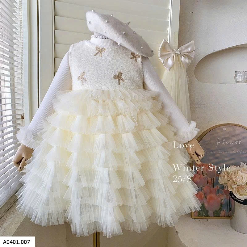 SET VÁY CÔNG CHÚA THÊU NƠ KÈM ÁO BLUETOWN W25293 Giá sỉ 320k